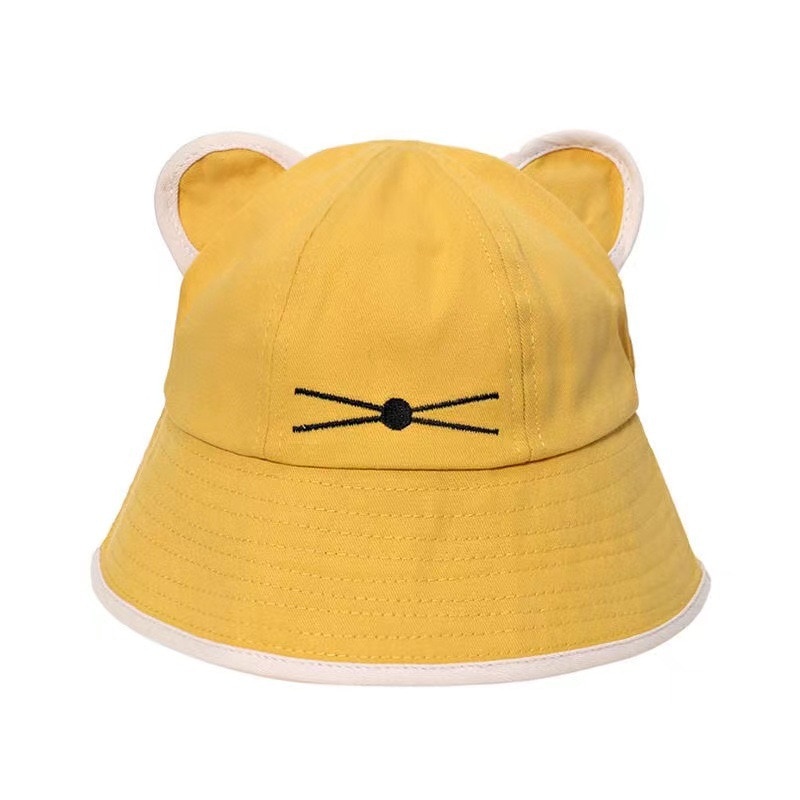 Nón Bucket Chất Liệu Cotton Mềm Chống Nắng In Họa Tiết Mèo Hoạt Hình Xinh Xắn Cho Nữ