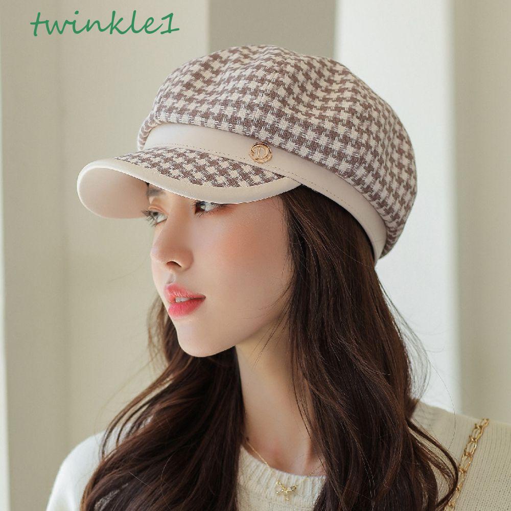 Mũ Beret Da PU Họa Tiết Sọc Caro Phong Cách Anh Quốc Ngọt Ngào Cho Nữ