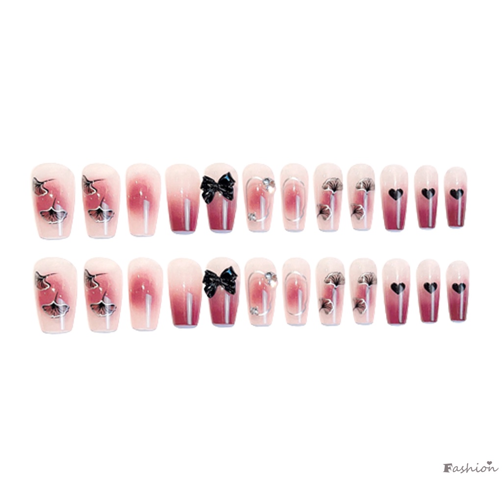 Móng Tay Giả Siêu Mỏng Che Phủ Toàn Diện Đính Đá Trang Trí Nơ Xinh Xắn