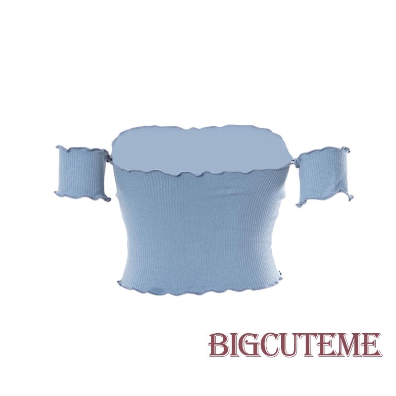 Áo Thun Crop Top Mùa Hè Tay Cộc Trễ Vai In Họa Tiết Chữ Cho Nữ