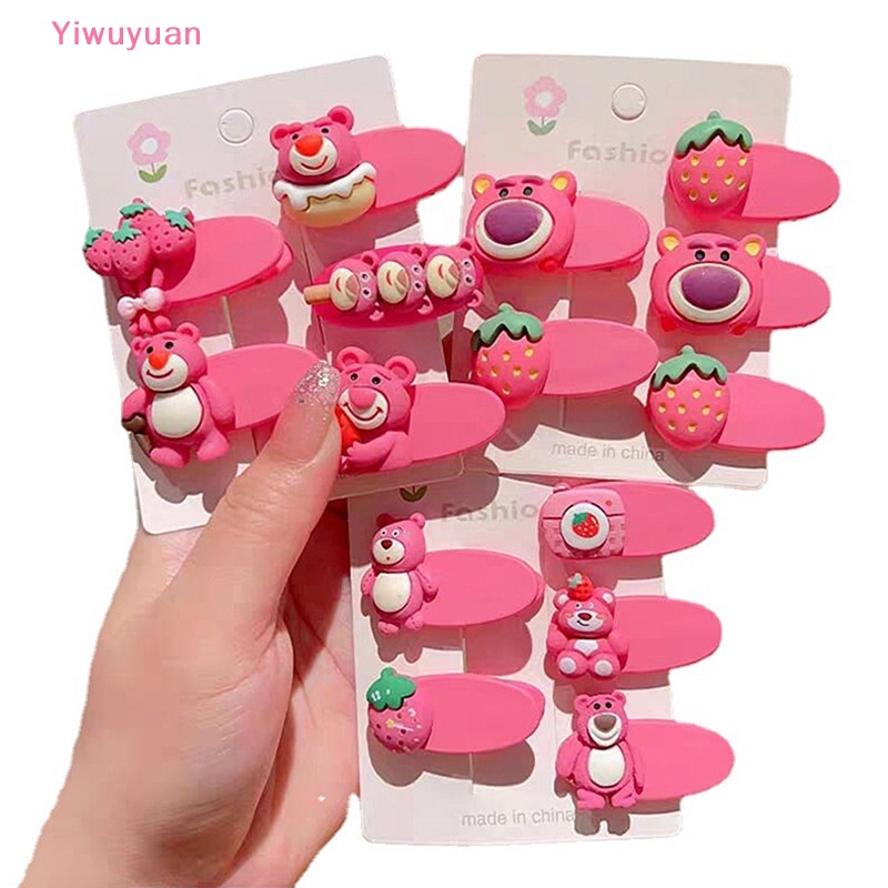 Bộ 5 Kẹp Tóc Hình Trái Dâu Tây / Gấu Hoạt Hình Dễ Thương Cho Bé Gái