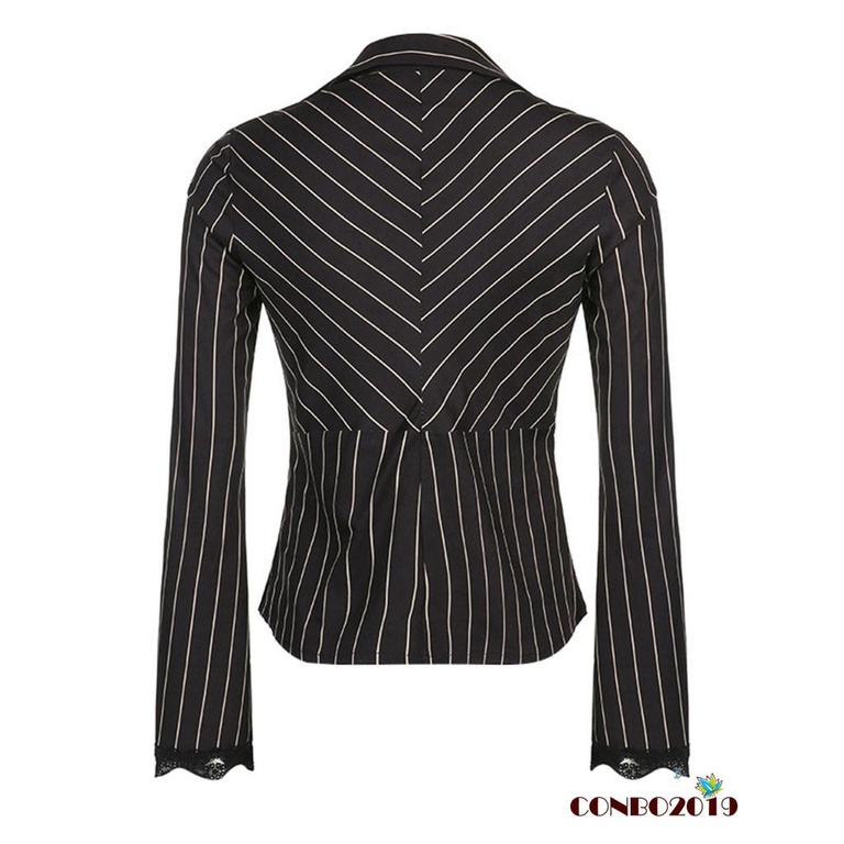 Áo Thun Tay Loe Cổ Chữ V Họa Tiết Kẻ Sọc Thời Trang Dành Cho Nữ