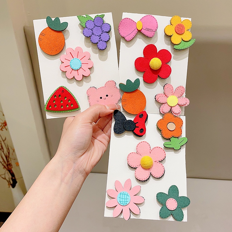 Miếng dán tóc mái ngang họa Set 5 Kẹp Tóc Hình Hoạt Hình Xinh Xắn Cho Bé Gái