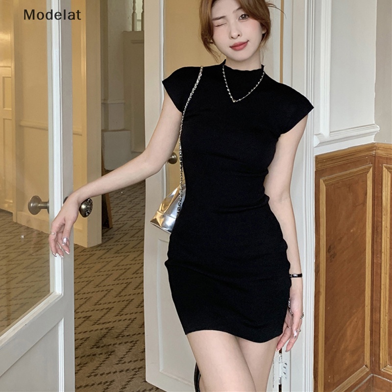 Mfc Đầm Mini Màu Trơn Cổ Cao Gợi Cảm Phong Cách Hàn Quốc Vintage Cơ Bản Mùa Hè Cho Nữ WTD