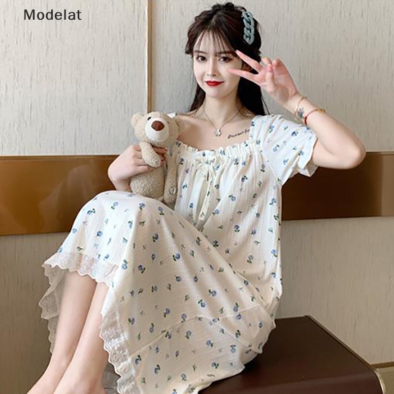 Mfc Đồ ngủ Phối Ren Tay Ngắn In Họa Tiết Hoa Cột Nơ Xinh Xắn Cho Nữ