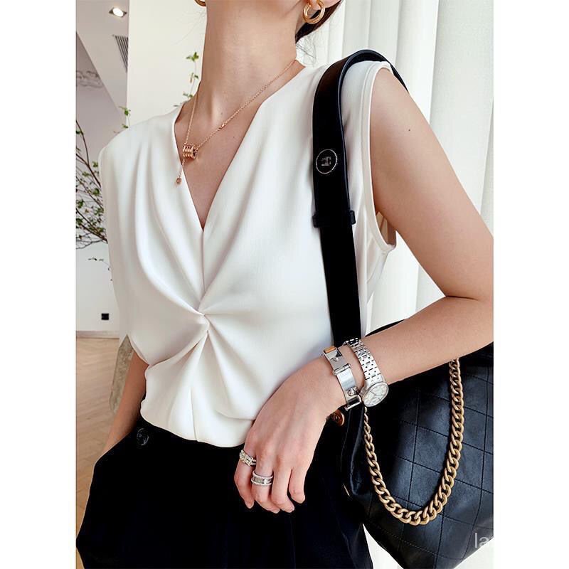 Áo Thun Sát Nách Cổ Chữ V Màu Trắng Thời Trang Mùa Hè Quyến Rũ Cho Nữ