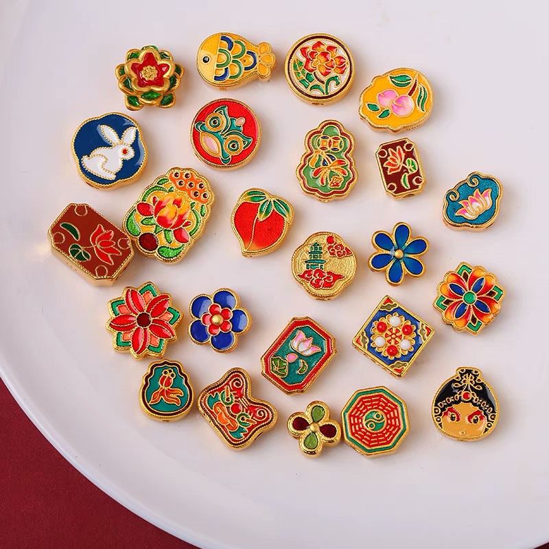 Cổ Pháp Vàng Cũ Vàng Đốt Xanh Cloisonne Vận Chuyển Hạt Hạt Phía Sau Đám Mây Vòng Tay Mặt Dây Chuyền Phụ Kiện Vàng Cát Ph