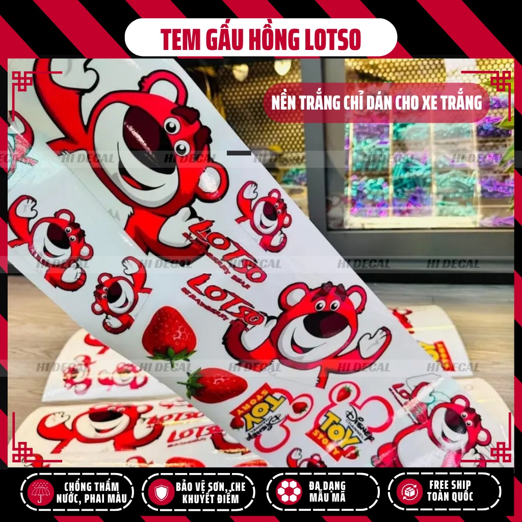 Tem Gấu Dâu Losto dán xe, trang trí ipad, điện thoại | TMN-H005 | Decal cao cấp chống nước, chống phai màu