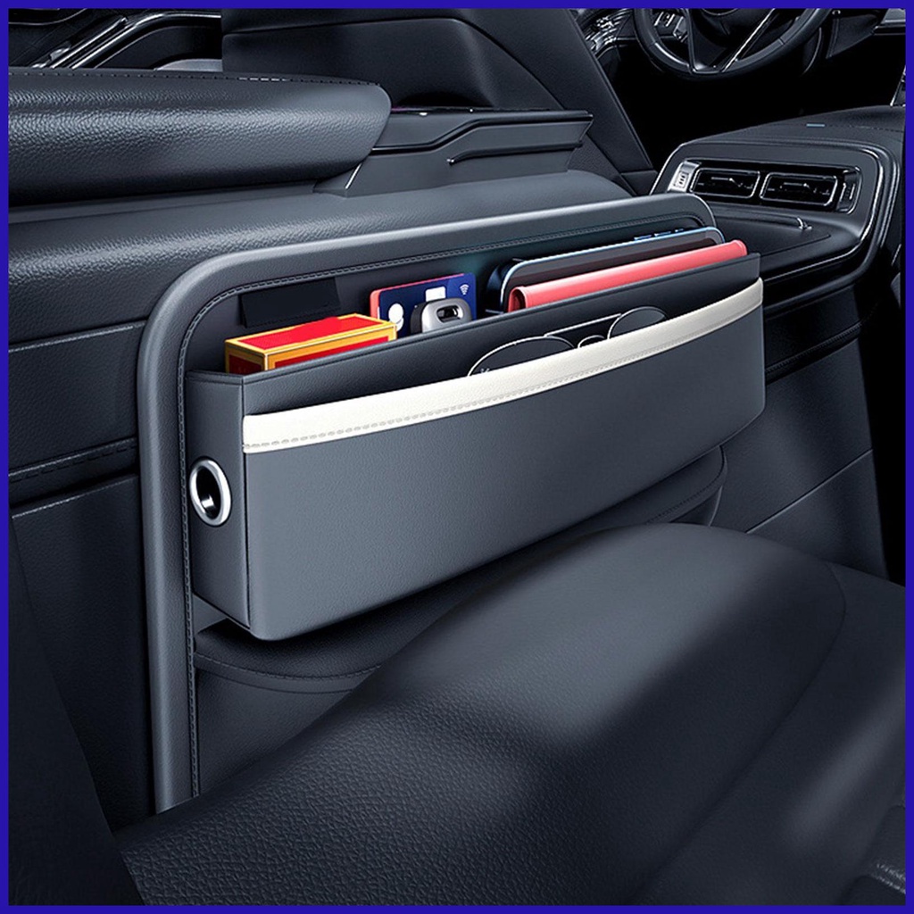 Hộp Da PU Đựng Vật Dụng Sắp Xếp Gọn Gàng Chống Rơi Có Lỗ Sạc Cho Xe Hơi