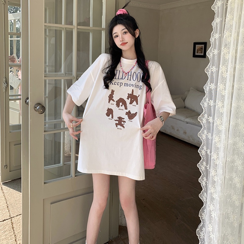 Áo Thun Tay Ngắn Dáng Rộng In Họa Tiết Hoạt Hình &amp; Chữ Cái Độc Đáo Thời Trang Cho Nữ