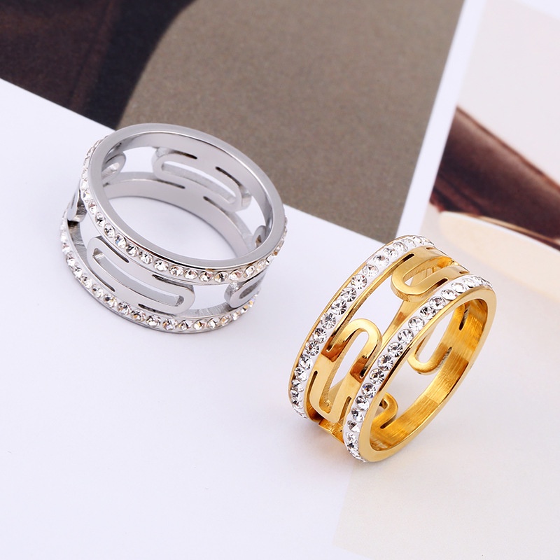 Nhẫn Thép Titan Đính Đá Hình Học Kiểu Mới 8mm