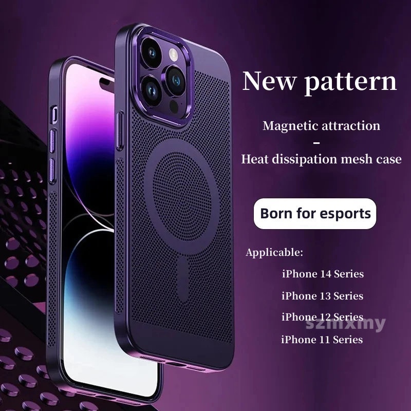 Ốp Điện Thoại Kim Loại Hít Nam Châm Tản Nhiệt Thoáng Khí Màu Kẹo Cho IPhone 14 Plus 13 12 11 Pro Max