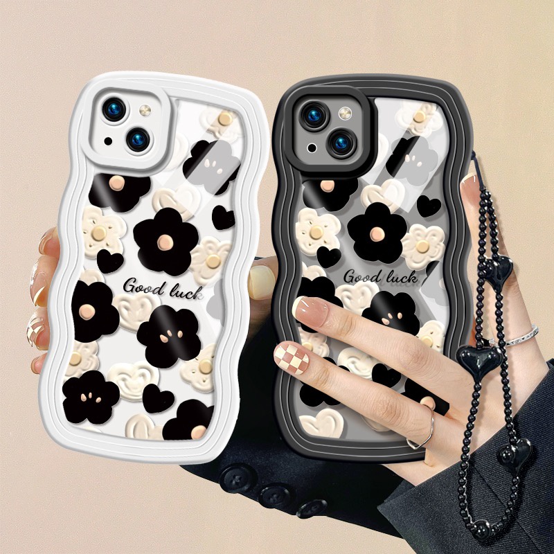 Ốp lưng Oppo Reno 8t 8 8z 7z 7 6 5 4 3 F5 Youth F7 F11 Pro F9 Pro F1s A93 A94 A91 Black and white flowers love Bracelet Bracelet Wave edge soft phone case