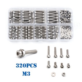 Hộp 320 con vít lục giác m3 bằng thép không gỉ 304 kèm đai ốc và đai ốc
