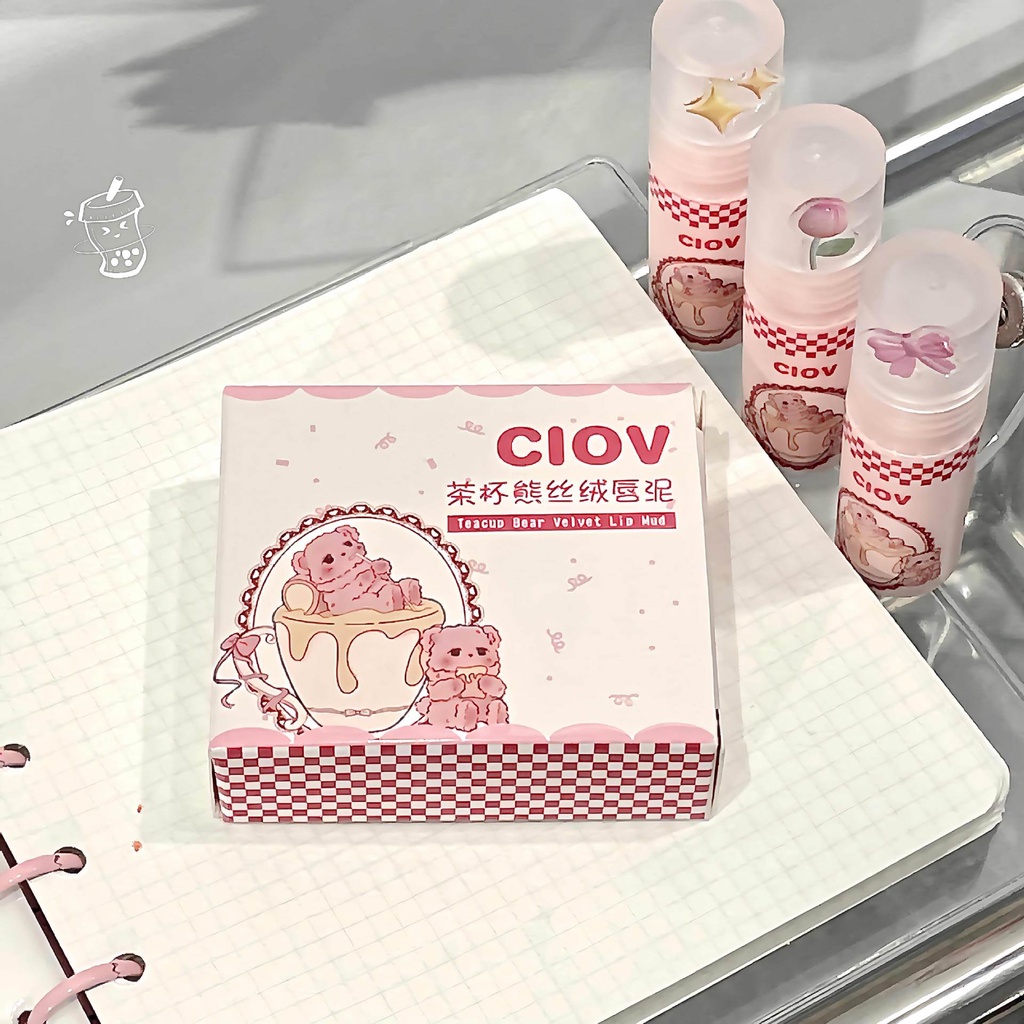 Bộ 3 Son Môi Màu Nhung Lì Không Phai Thiết Kế Hình Gấu Dễ Thương