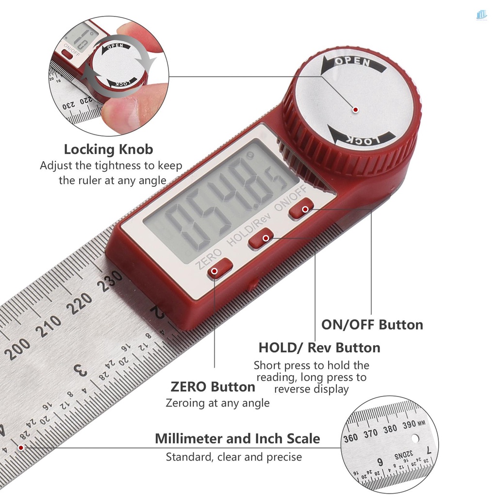 Thước Đo Góc Kỹ Thuật Số Bằng Thép Không Gỉ 11inch / 300mm Có Màn Hình LCD