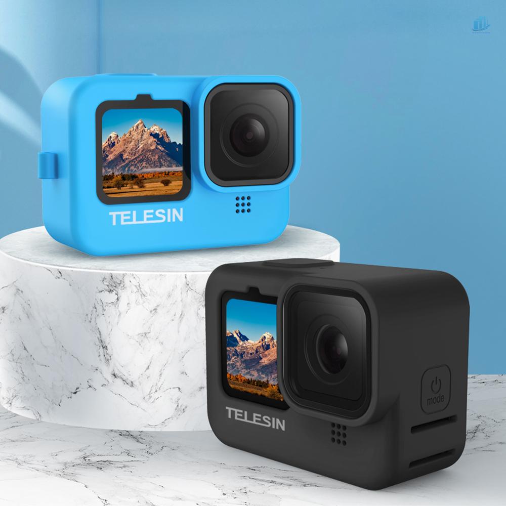 TELESIN Vỏ Bảo Vệ Máy Ảnh Bằng Silicon Dẻo Màu Đen Kèm Nắp Lens Thay Thế Tiện Dụng Cho smartwatchinone Tel Resin Action 9 10