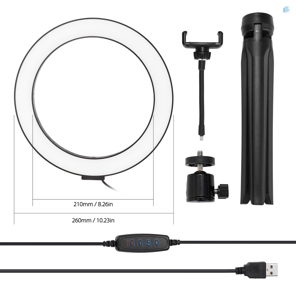 Đèn LED Selfie Hình Tròn 10 &quot;Có Thể Điều Chỉnh Độ Sáng Kèm Giá Đỡ Ba Chân