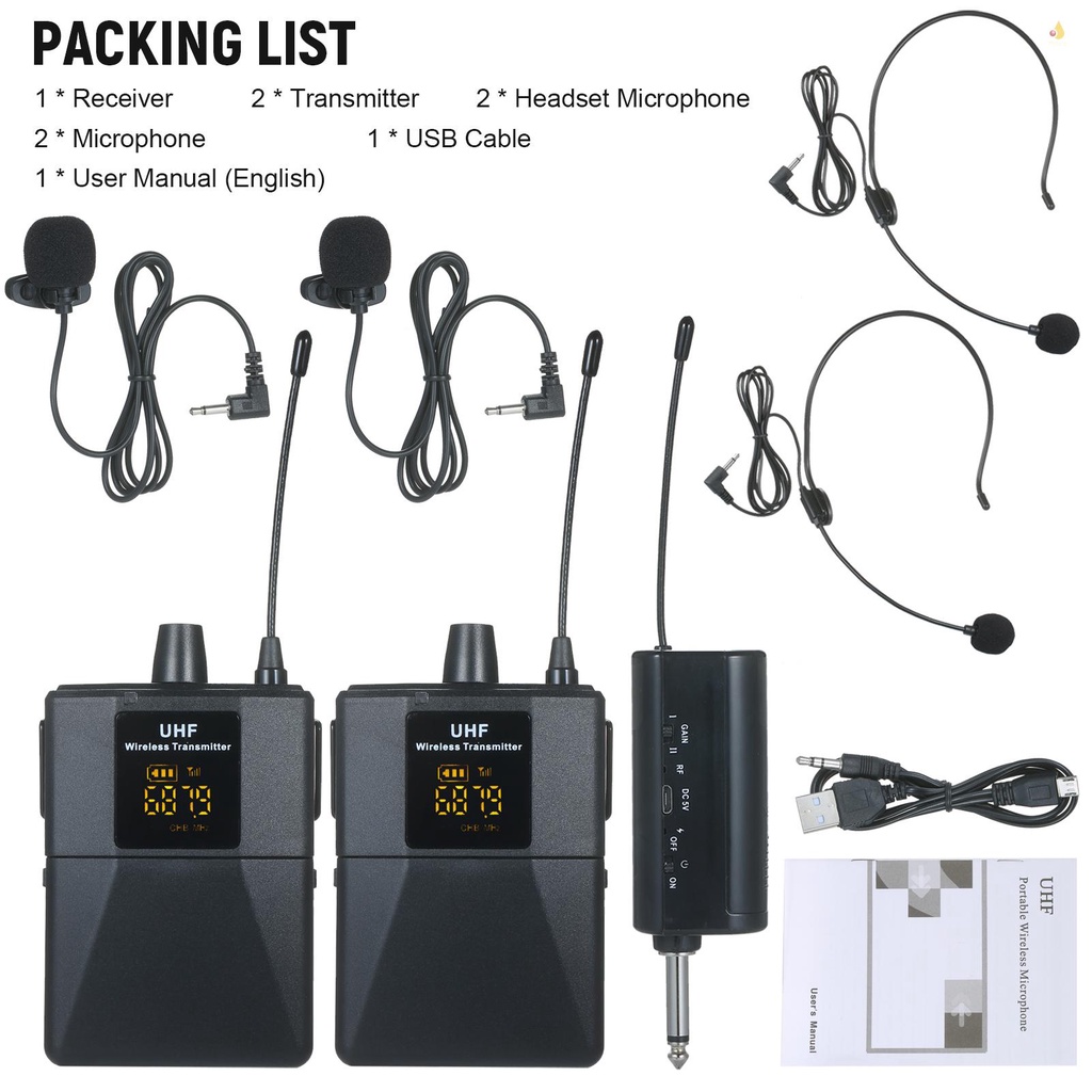 Bộ Micro UHF Di Động Với 1 Bộ Thu Phát 2 Mic 2 Tai Nghe Và Bộ Thu Tần Số Có Thể Sạc Lại Phù Hợp Cho Giải Trí Nhà Ở