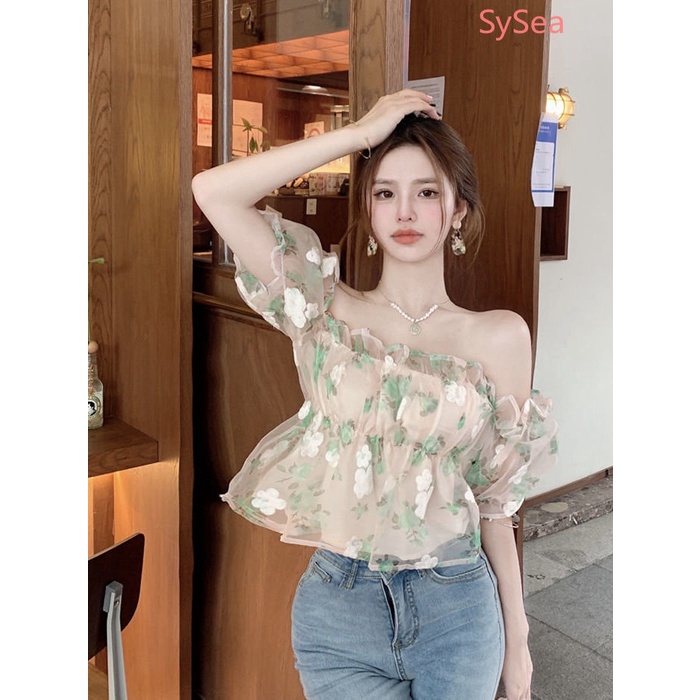 Áo Hoa Trễ Vai Phong Cách Hàn Quốc Xinh Xắn Cho Nữ