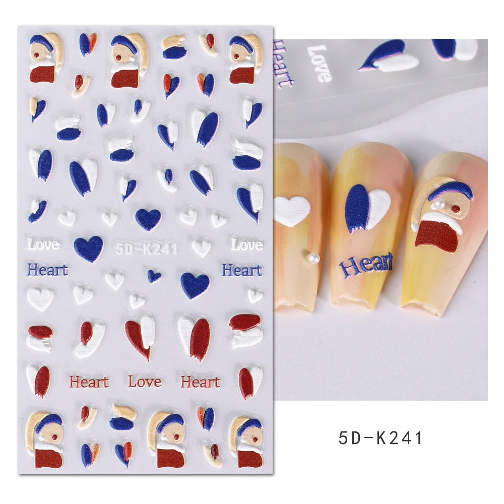 Miếng Dán Trang Trí Móng Tay Nghệ Thuật 5D Nổi Họa Tiết Lưới Dập Nổi Màu Xanh Dương Đính Ngọc Trai Cho Nữ