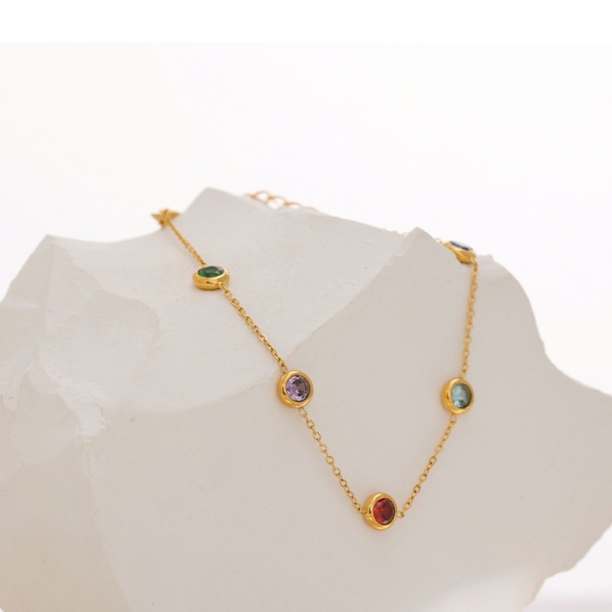 Vòng Đeo Tay S058 Bằng Thép Không Gỉ Đính Đá Pha Lê Nhiều Màu Phong Cách Vintage