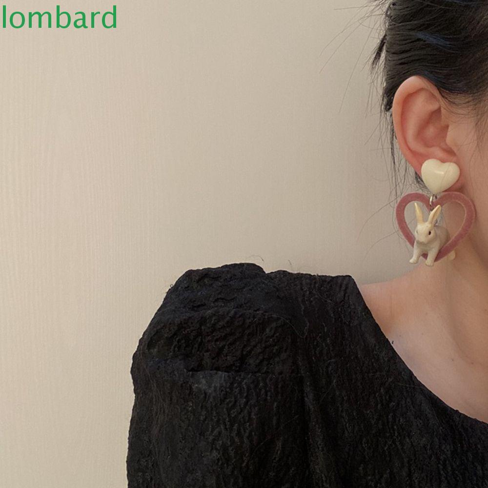 Bông Tai Ba Chiều Hình Thỏ Trắng Trái Tim Dễ Thương Thời Trang Cho Nữ