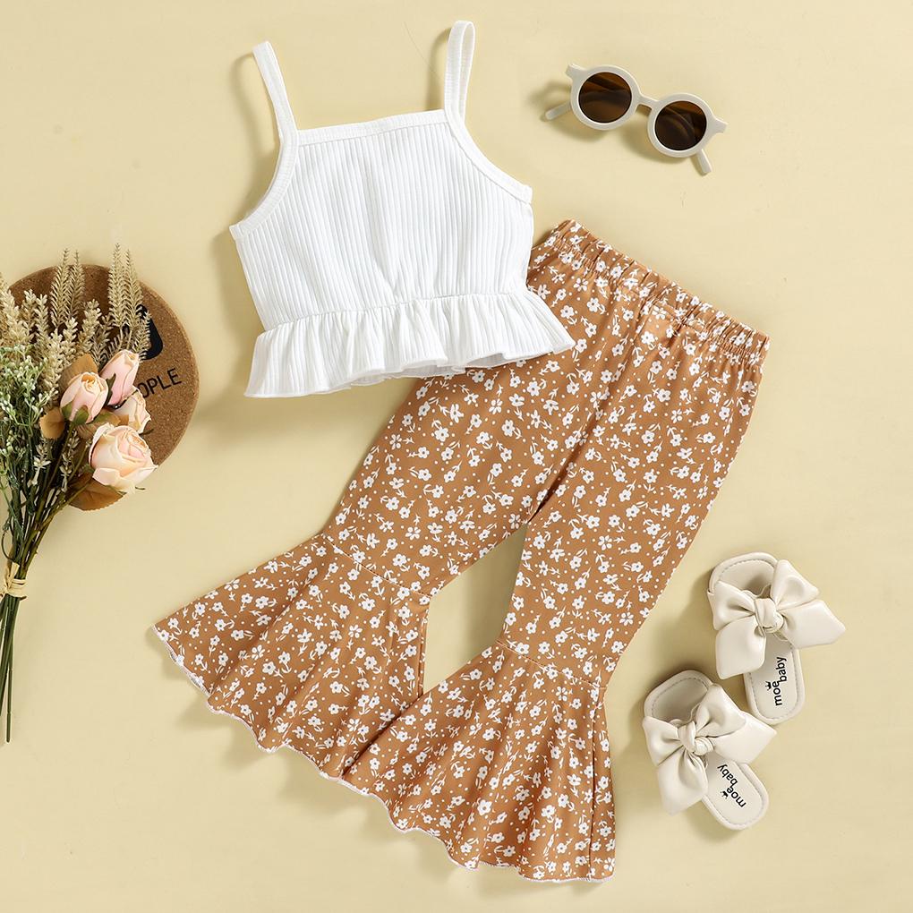 Bộ Trang Phục 2 Mảnh Áo Không Tay Màu Trơn In Hoa Thân Thiện Với Da Thời Trang Mùa Hè Cho Bé