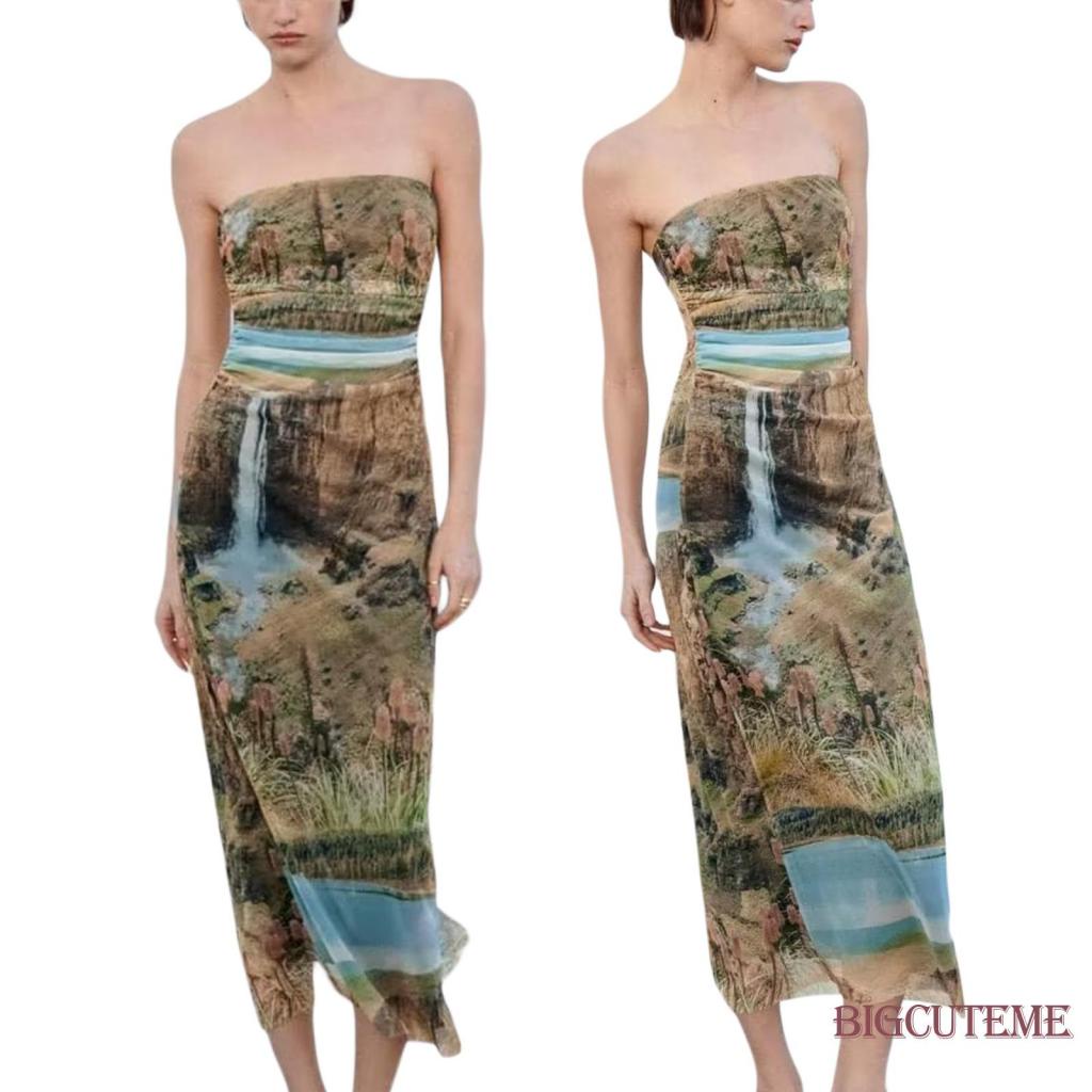 Đầm Ôm Không Tay In Họa Tiết Thời Trang Xuân Hè Cho Nữ