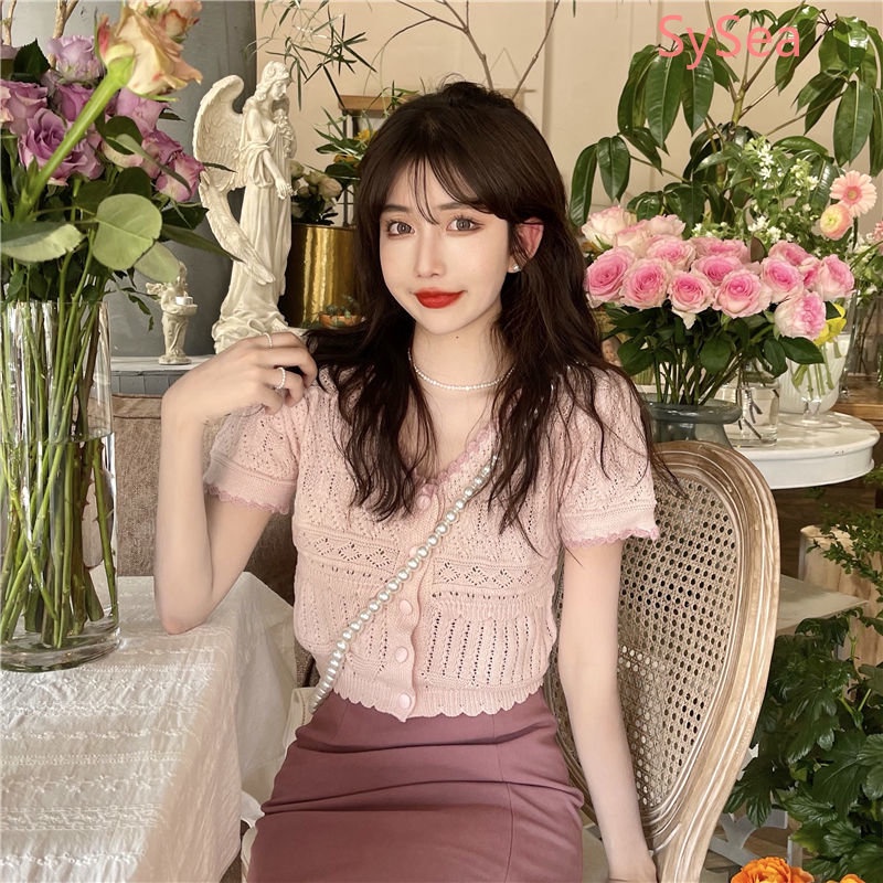 Áo Dệt Kim Dáng Ngắn Thời Trang Mùa Hè Cho Nữ