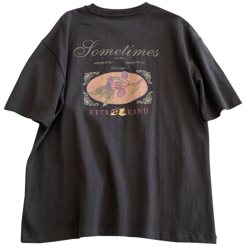 Áo thun SUXI tay ngắn cổ thuyền dáng rộng in họa tiết thời trang mùa hè xinh xắn cho nữ