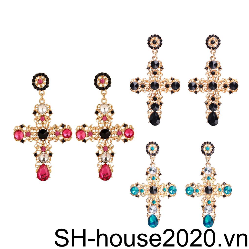 Đôi Khuyên Tai Đính Đá Pha Lê Phong Cách Vintage Thời Trang Cho Nữ