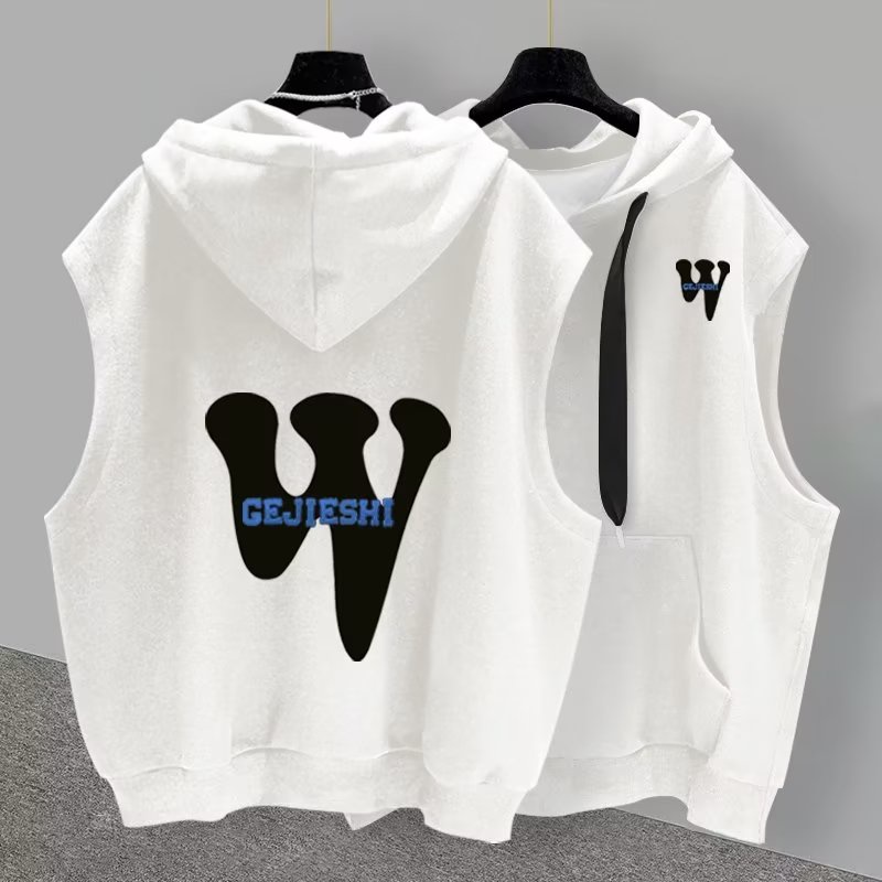 Áo Hoodie Sát Nách Dáng Rộng In Họa Tiết Thời Trang Mùa Hè Cho Nam 2 Màu Lựa Chọn