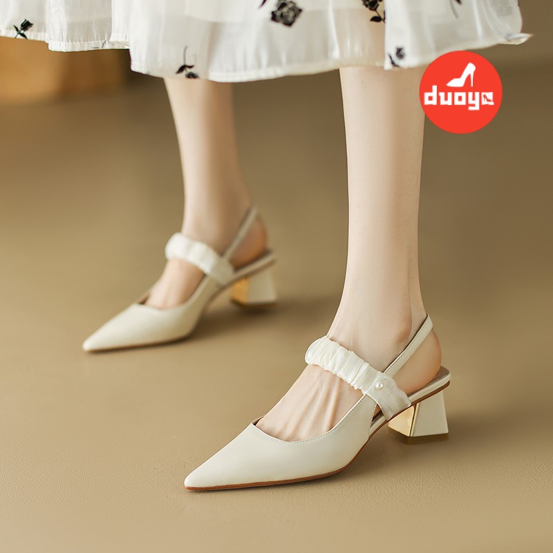 Duoya Tóc Thẳng ~ [Hàng Có Sẵn] Sandal Cao Gót Mũi Nhọn Bằng Da Thật Mềm Mại Dày Dặn Không Va Chạm Cho Nữ Miễn Phí Vận Chuyển