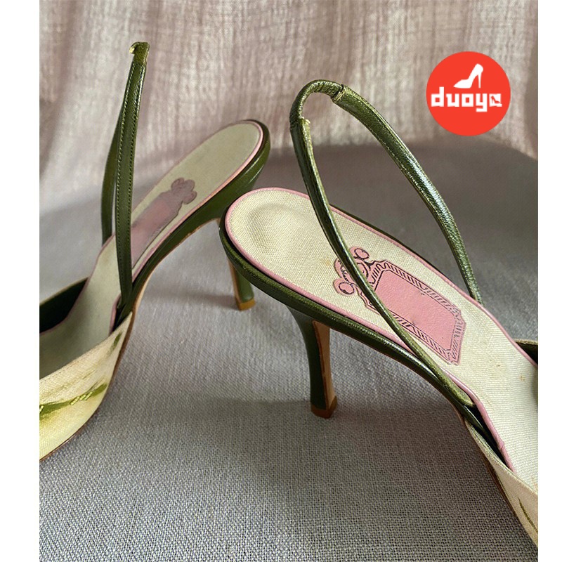 Duoya Giày Cao Gót Mũi Nhọn Miệng Nông Thêu Họa Tiết Phong Cách Trung Hoa Cho Nữ Miễn Phí Vận Chuyển