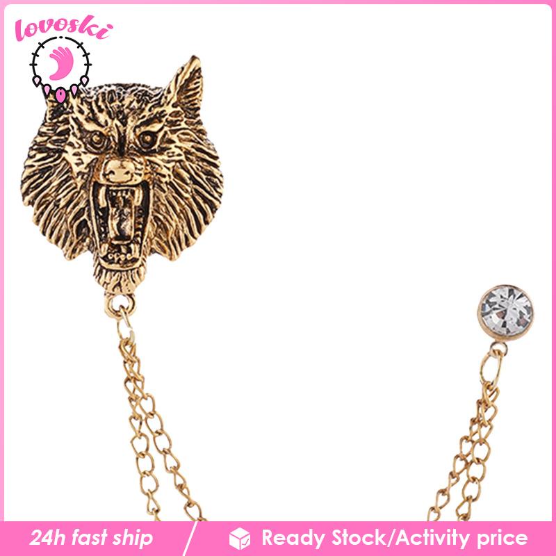 Trâm Cài Áo Hình Sư Tử Phối Dây Xích Tua Rua Phong Cách Retro Thời Trang Cho Nam Nữ