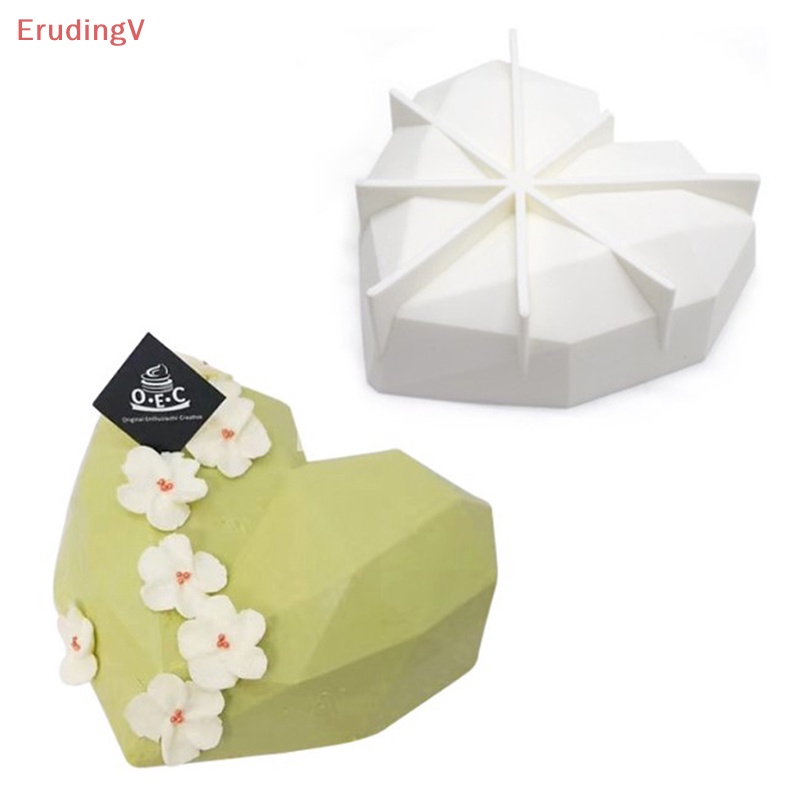 Khuôn Silicone Làm Bánh Mousse Tráng Miệng Hình Trái Tim Kim Cương 3D