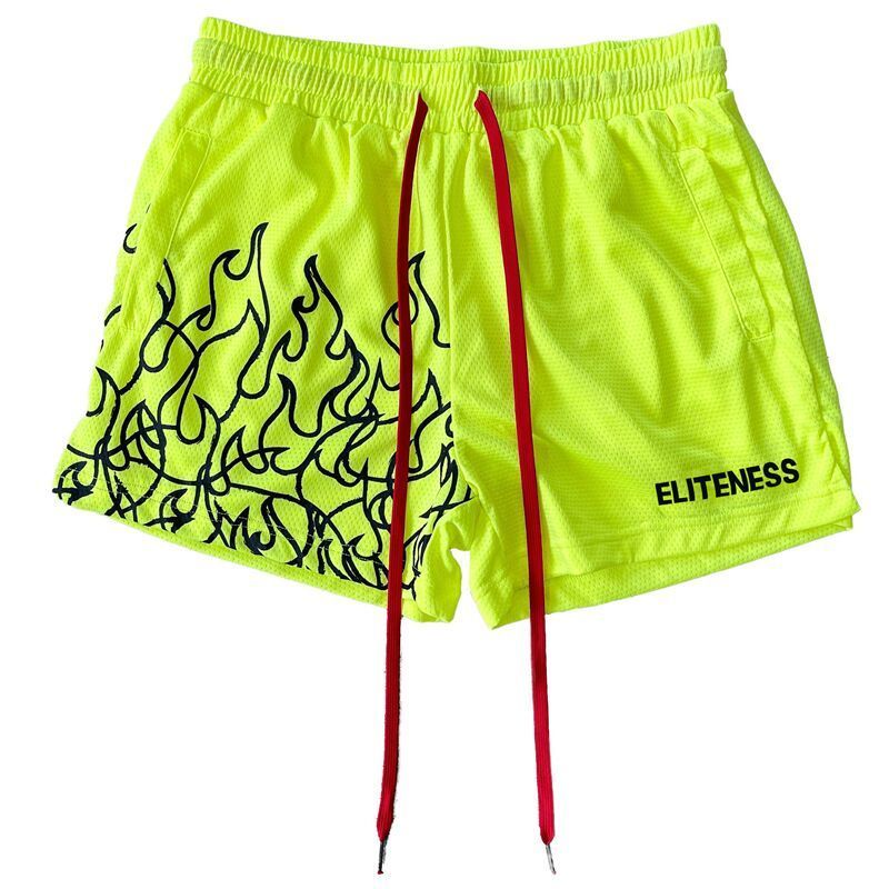 Quần Short Thể Thao Siêu Nhẹ Thoáng Khí In Họa Tiết Ngọn Lửa Phong Cách Âu Mỹ Cho Nam
