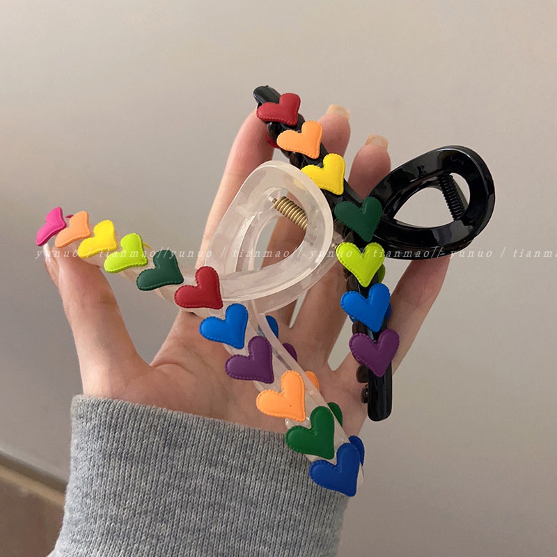 Kẹp Tóc Hình Trái Tim Màu Cầu Vồng Dễ Thương