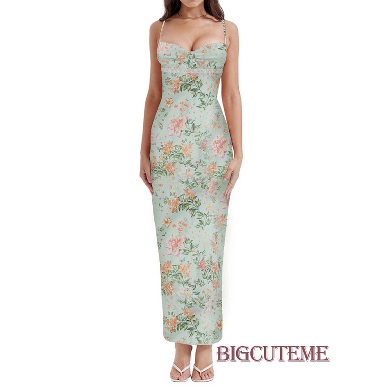 Đầm Hai Dây Dáng Dài Họa Tiết Hoa Hở Lưng Thời Trang Mùa Hè Cho Nữ