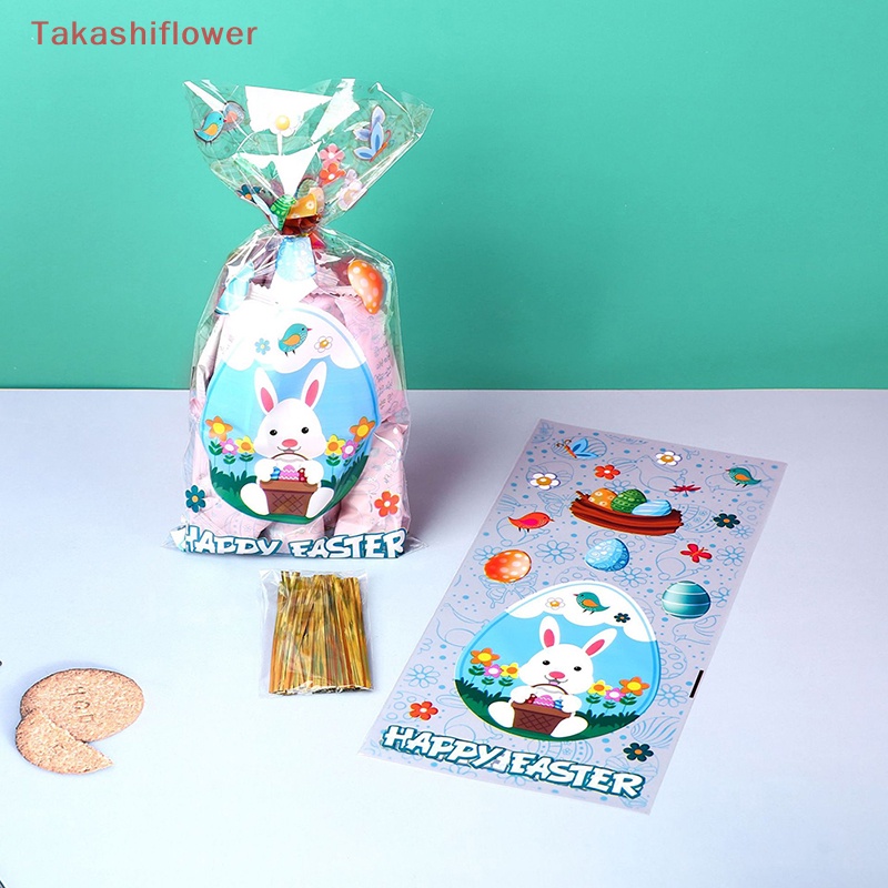 Set 50 Túi Nhựa Đựng Kẹo Có Dây Buộc Hình Thỏ Dễ Thương