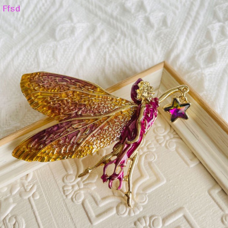 {Ffsd} Ghim Cài Áo Khoác Cardigan Sweater Tráng Men Hình Thiên Thần Tiên Màu Gradient Hình Ngôi Sao May Mắn Tráng Men Vintage Dễ Thương Cho Nữ