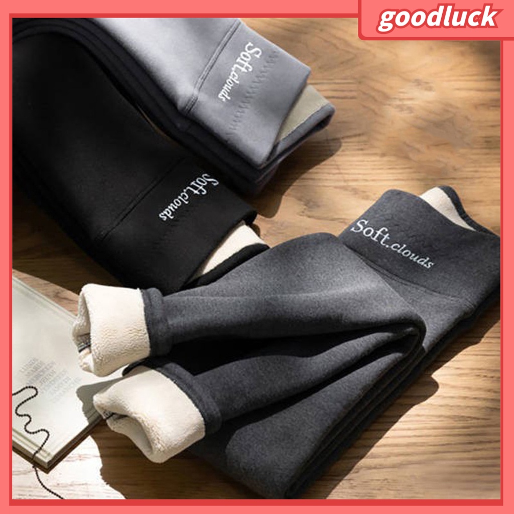 [ULK] Quần Legging Lưng Cao Màu Trơn Lót Lông Cừu Co Giãn Tốt Giữ Ấm Mùa Thu Đông Dành Cho Nữ Mặc Hàng Ngày
