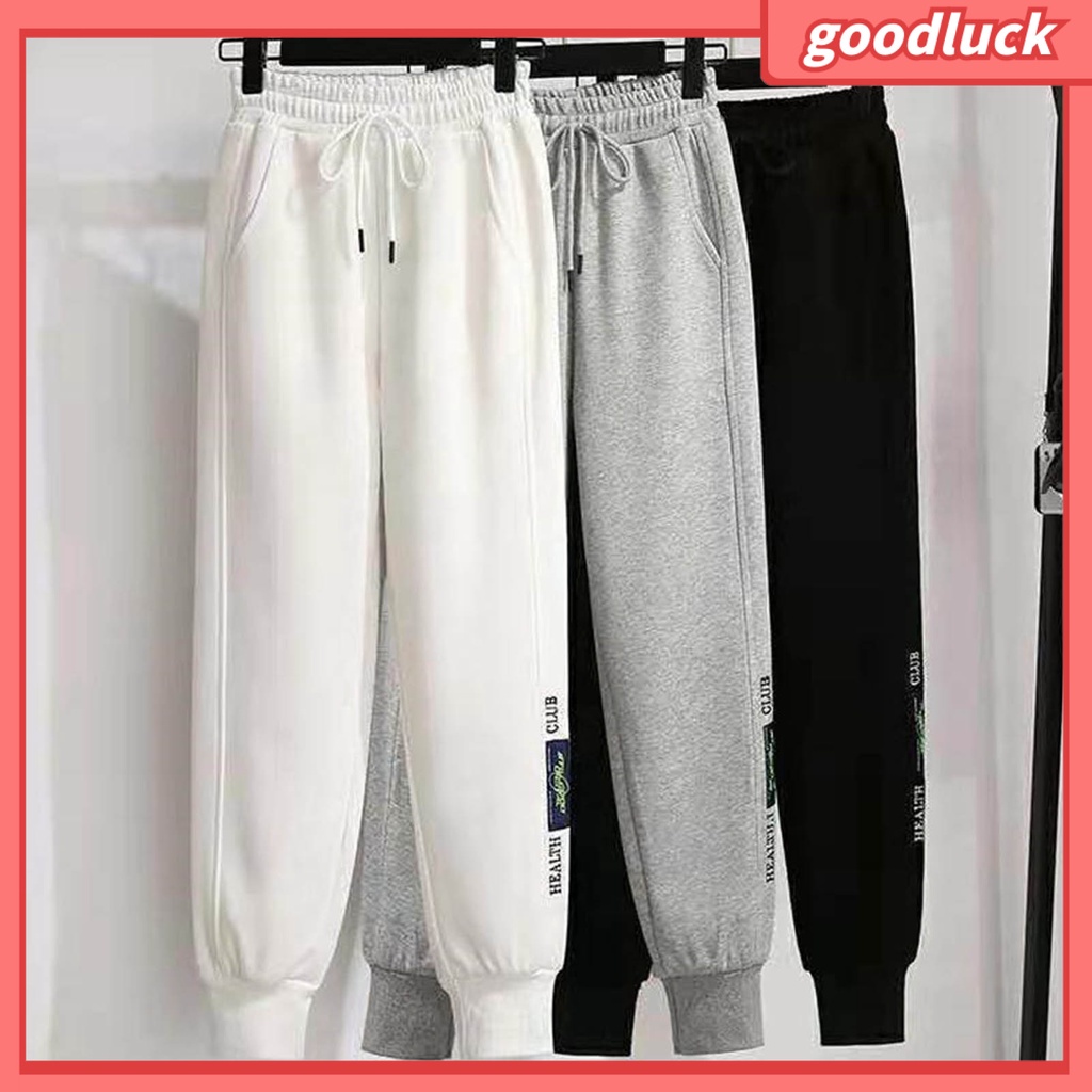 Quần Dài Lưng Thun Ống Rộng Có Túi Dây Rút In Chữ Thời Trang Xuân Thu Cho Nữ