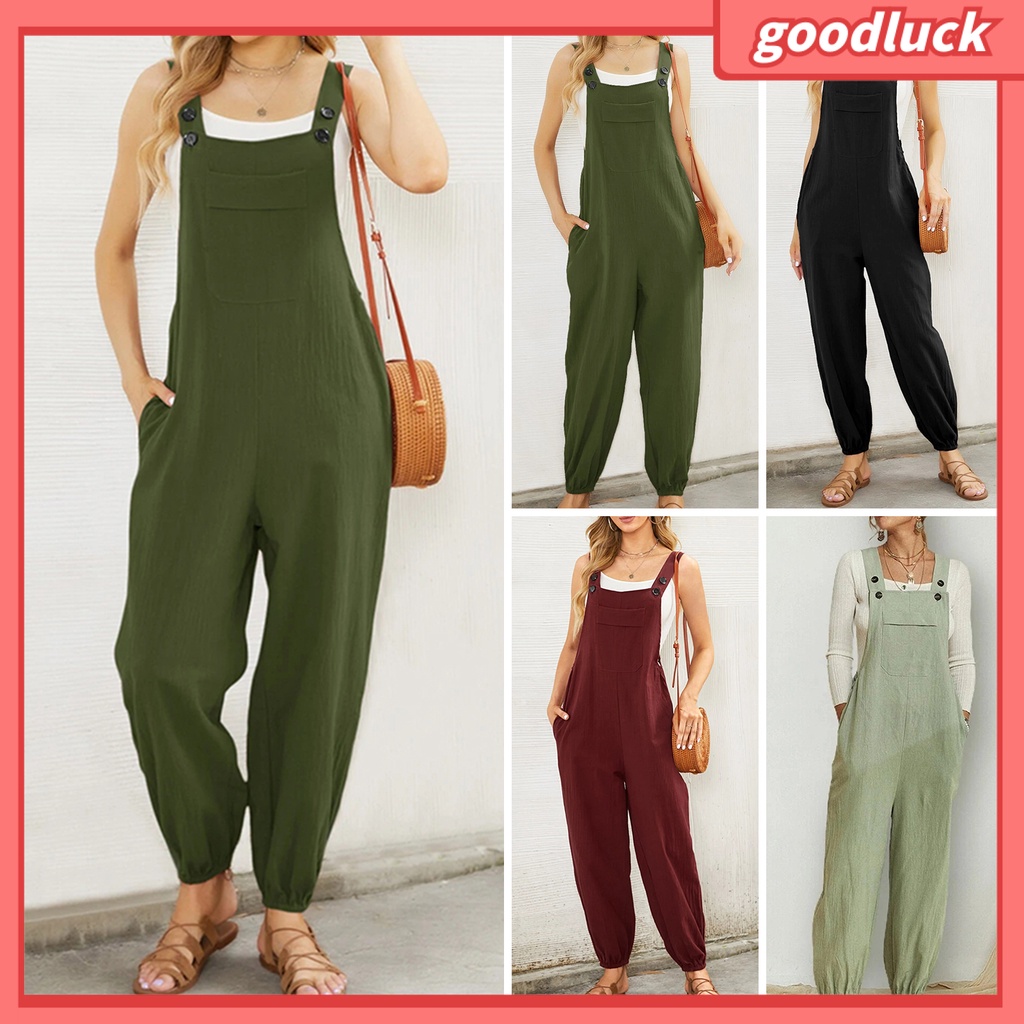 [ULK] Áo liền quần Ống Rộng Có Túi Co Giãn Màu Trơn Phong Cách Đường Phố Cho Nữ