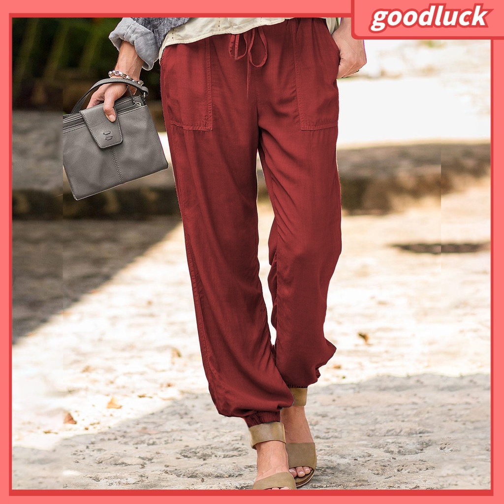 Quần Harem Dây Rút Màu Trơn Có Túi Dành Cho Nữ