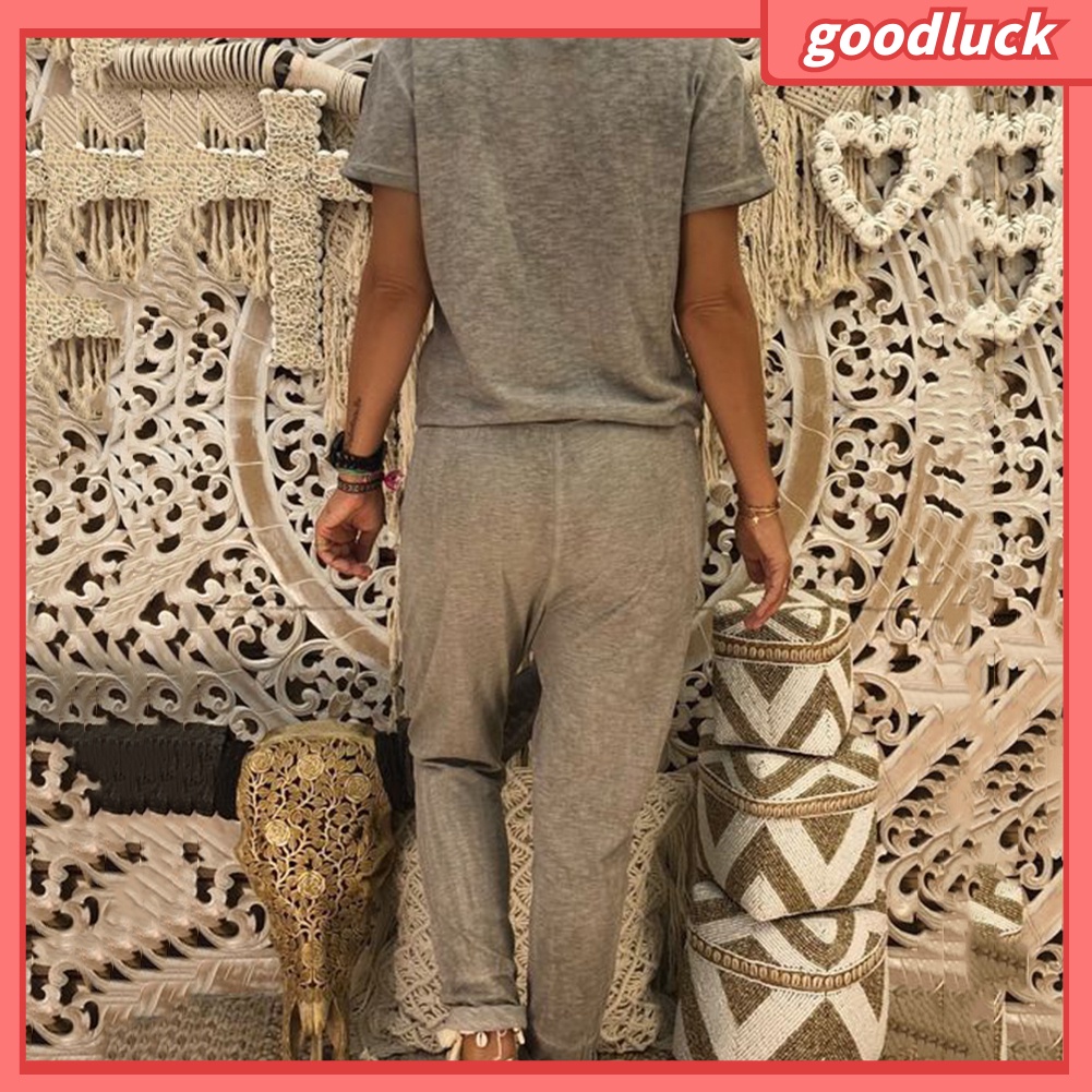 Áo liền quần Tay Ngắn Cổ Chữ V Màu Sắc Thanh Lịch