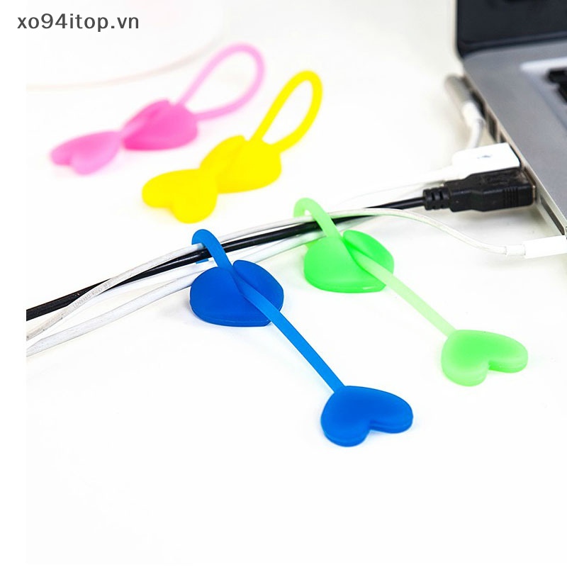 Set 4 Kẹp Giữ Dây Cáp Hình Trái Tim Bằng Silicon Mềm