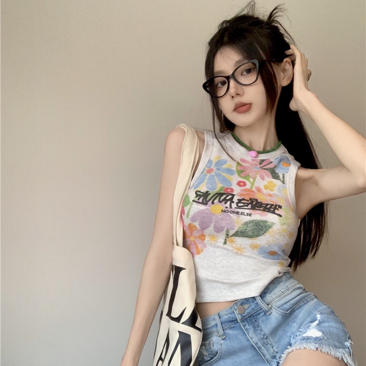 Áo Croptop Hai Dây Ôm Dáng In Hoa Thời Trang Mùa Hè Cho Nữ