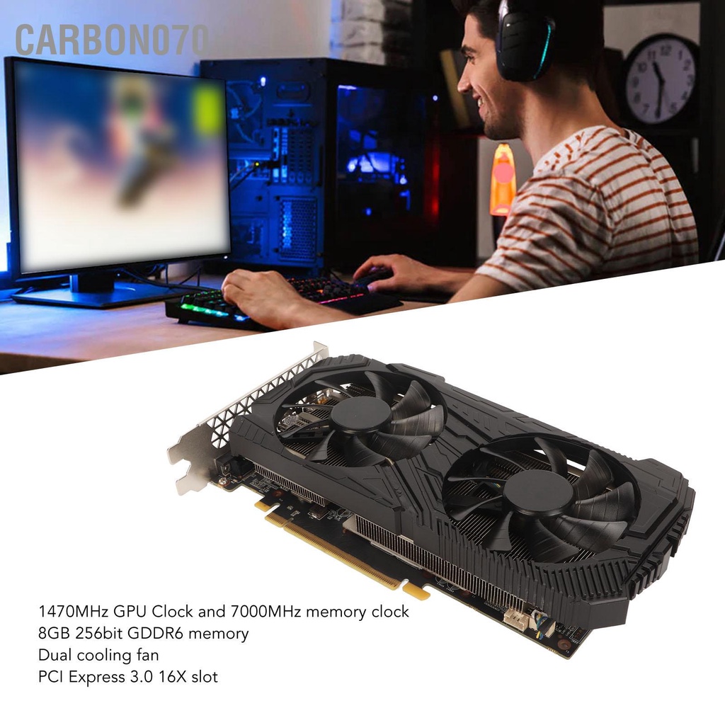Carbon070 Máy Tính Để Bàn Card Đồ Họa 8GB GDDR6 256BIT 1470MHz 7000MHz HD DVI DP PCIe 3.0 16X Thẻ Hình Chơi Game Cho